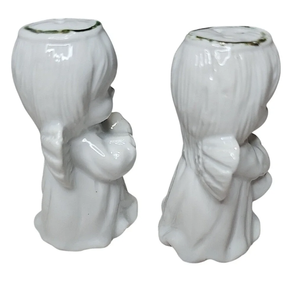 Vntg. Holiday Halo Angels Salt & Pepper‎ Shakers, White Porcelain, Pre-Owned